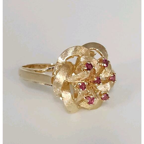 14k Yellow Gold Natural Sapphire Stunning Floral Design Ring Size 6.5 - Picture 3 of 9